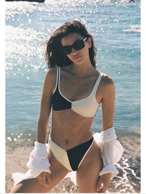 l*space Black and Cream Two-Tone Bikini Set